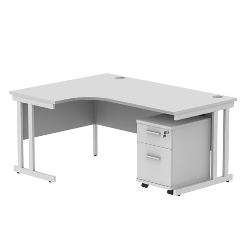 Double Upright Left Hand Radial Desk + 2 Drawer Mobile Under Desk Pedestal 1600X1200 Arctic White/White