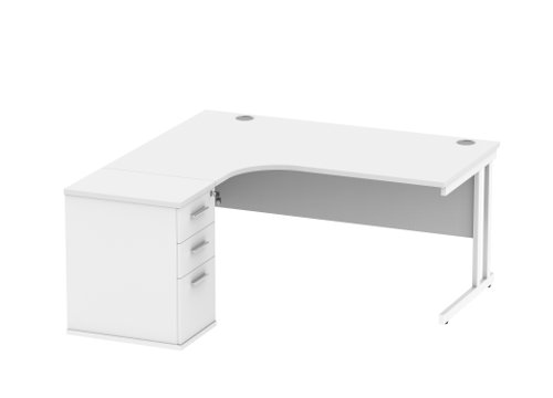 Double Upright Left Hand Radial Desk + Desk High Pedestal 600mm Deep Pedestal 1600X1200 Arctic White/White
