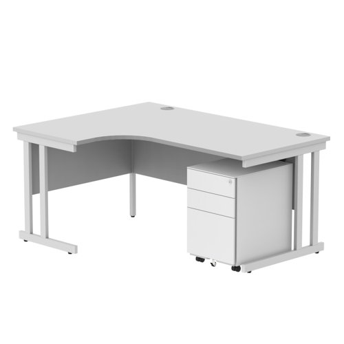 Double Upright Left Hand Radial Desk + Under Desk Steel Pedestal 3 Drawers 1600X1200 Arctic White/White