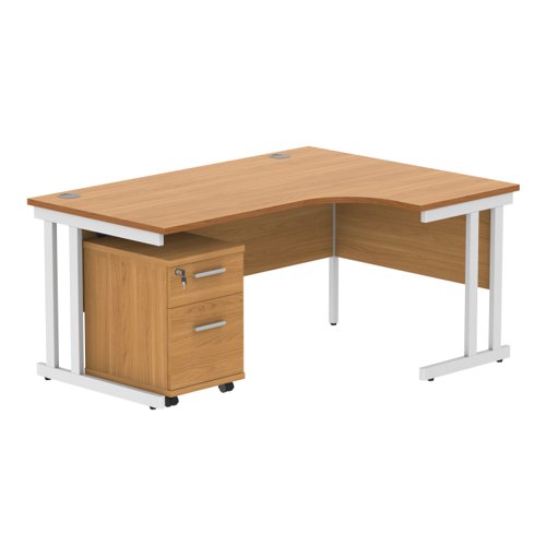 Double Upright Right Hand Radial Desk + 2 Drawer Mobile Under Desk Pedestal 1600X1200 Norwegian Beech/White