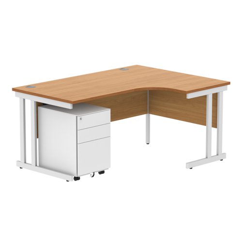 Double Upright Right Hand Radial Desk + Under Desk Steel Pedestal 3 Drawers 1600X1200 Norwegian Beech/White