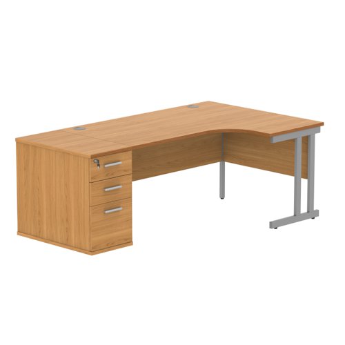 Double Upright Right Hand Radial Desk + Desk High Pedestal 800mm Deep Pedestal 1600X1200 Norwegian Beech/Silver