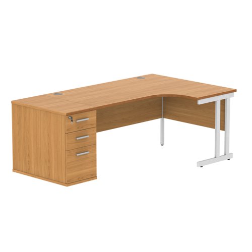 Double Upright Right Hand Radial Desk + Desk High Pedestal 800mm Deep Pedestal 1600X1200 Norwegian Beech/White
