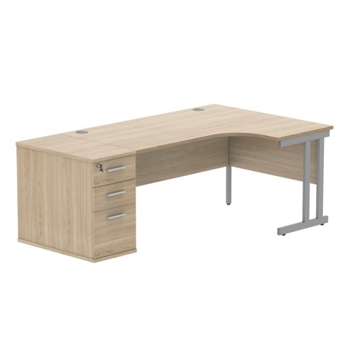 Double Upright Right Hand Radial Desk + Desk High Pedestal 800mm Deep Pedestal 1600X1200 Canadian Oak/Silver