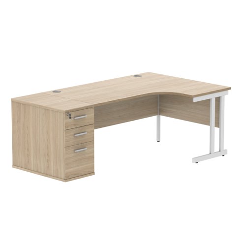 Double Upright Right Hand Radial Desk + Desk High Pedestal 800mm Deep Pedestal 1600X1200 Canadian Oak/White