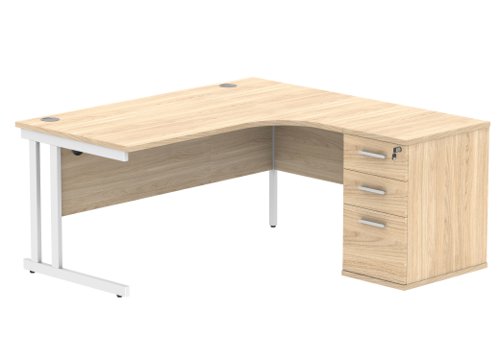 Double Upright Right Hand Radial Desk + Desk High Pedestal 600mm Deep Pedestal 1600X1200 Canadian Oak/White