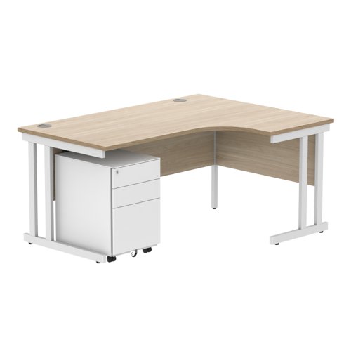 Double Upright Right Hand Radial Desk + Under Desk Steel Pedestal 3 Drawers 1600X1200 Canadian Oak/White
