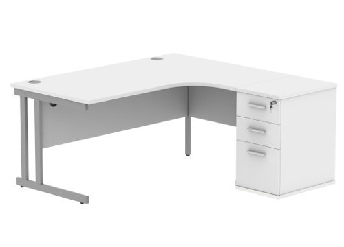 Double Upright Right Hand Radial Desk + Desk High Pedestal 600mm Deep Pedestal 1600X1200 Arctic White/Silver