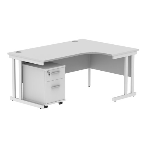 Double Upright Right Hand Radial Desk + 2 Drawer Mobile Under Desk Pedestal 1600X1200 Arctic White/White