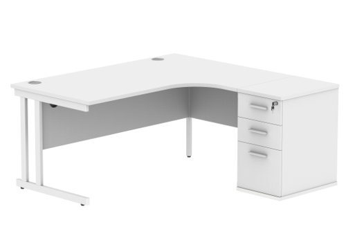 Double Upright Right Hand Radial Desk + Desk High Pedestal 600mm Deep Pedestal 1600X1200 Arctic White/White