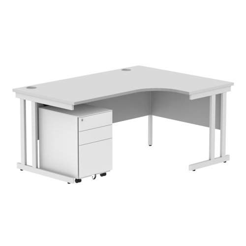 Double Upright Right Hand Radial Desk + Under Desk Steel Pedestal 3 Drawers 1600X1200 Arctic White/White