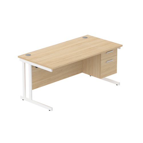 Office Rectangular Desk with Steel Double Upright Cantilever Legs + 2 Drawer Fixed Pedestal (FSC) 1600X800 Canadian Oak/White