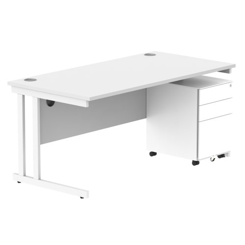 Double Upright Rectangular Desk + Under Desk Steel Pedestal 3 Drawers 1600X800 Arctic White/White
