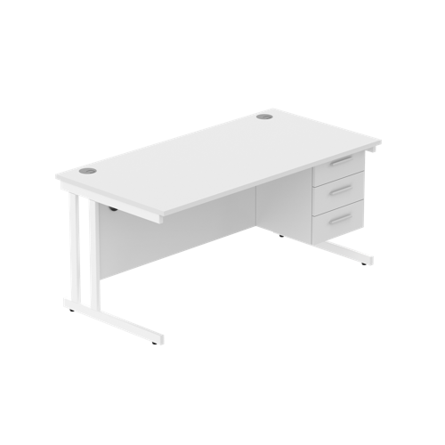 Office Rectangular Desk with Steel Double Upright Cantilever Legs + 3 Drawer Fixed Pedestal  1600X800 Arctic White/White