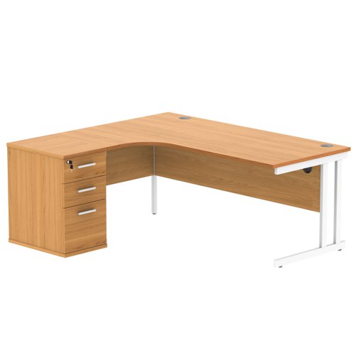 Double Upright Left Hand Radial Desk + Desk High Pedestal 600mm Deep Pedestal 1800X1200 Norwegian Beech/White