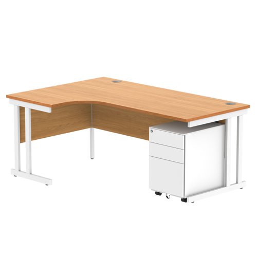Double Upright Left Hand Radial Desk + Under Desk Steel Pedestal 3 Drawers 1800X1200 Norwegian Beech/White