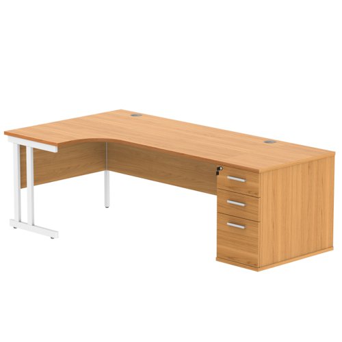 Double Upright Left Hand Radial Desk + Desk High Pedestal 800mm Deep Pedestal 1800X1200 Norwegian Beech/White