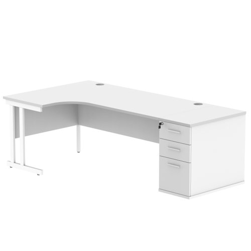 Double Upright Left Hand Radial Desk + Desk High Pedestal 800mm Deep Pedestal 1800X1200 Arctic White/White