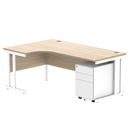 Double Upright Left Hand Radial Desk + Under Desk Steel Pedestal 3 Drawers 1800X1200 Canadian Oak/White