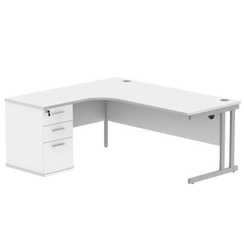 Double Upright Left Hand Radial Desk + Desk High Pedestal 600mm Deep Pedestal 1800X1200 Arctic White/Silver