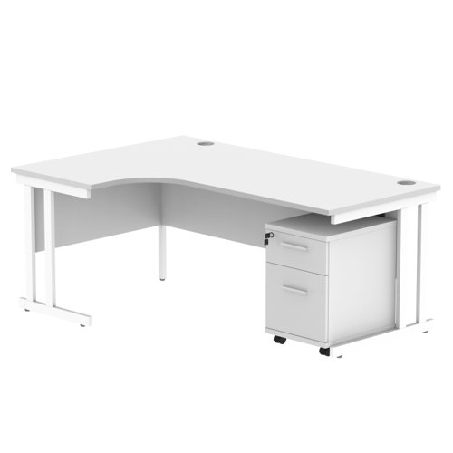 Double Upright Left Hand Radial Desk + 2 Drawer Mobile Under Desk Pedestal 1800X1200 Arctic White/White