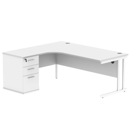 Double Upright Left Hand Radial Desk + Desk High Pedestal 600mm Deep Pedestal 1800X1200 Arctic White/White