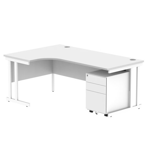 Double Upright Left Hand Radial Desk + Under Desk Steel Pedestal 3 Drawers 1800X1200 Arctic White/White