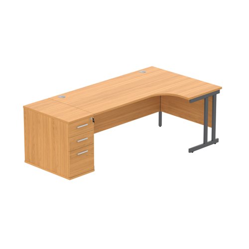 Double Upright Right Hand Radial Desk + Desk High Pedestal (FSC) 600mm Deep Pedestal 1800X1200 Norwegian Beech/Graphite