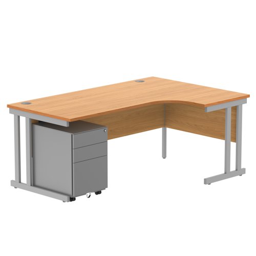 Double Upright Right Hand Radial Desk + Under Desk Steel Pedestal 3 Drawers 1800X1200 Norwegian Beech/Silver
