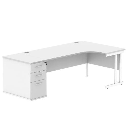 Double Upright Right Hand Radial Desk + Desk High Pedestal (FSC) 800mm Deep Pedestal 1800X1200 Arctic White/White