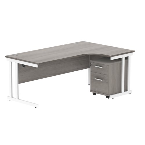 Double Upright Right Hand Radial Desk + 2 Drawer Mobile Under Desk Pedestal 1800X1200 Alaskan Grey Oak/White