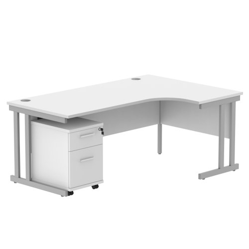Double Upright Right Hand Radial Desk + 2 Drawer Mobile Under Desk Pedestal 1800X1200 Arctic White/Silver