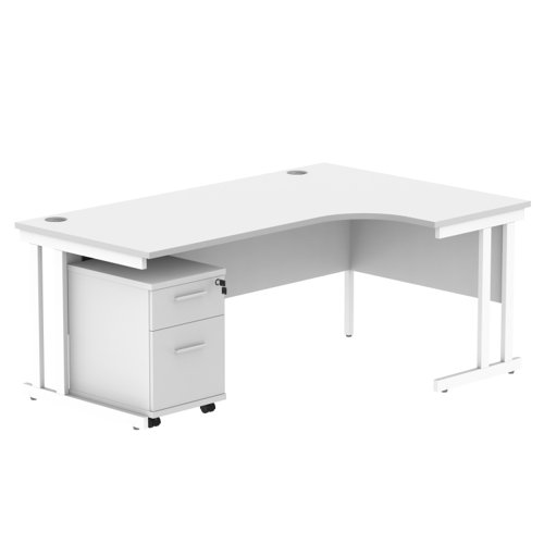 Double Upright Right Hand Radial Desk + 2 Drawer Mobile Under Desk Pedestal 1800X1200 Arctic White/White