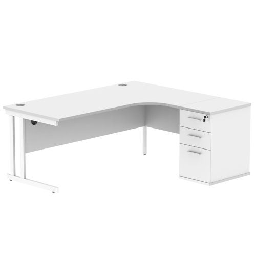 Double Upright Right Hand Radial Desk + Desk High Pedestal 600mm Deep Pedestal 1800X1200 Arctic White/White
