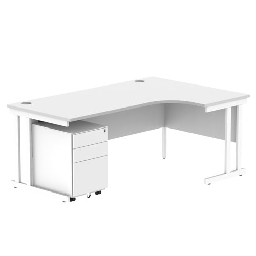 Double Upright Right Hand Radial Desk + Under Desk Steel Pedestal 3 Drawers 1800X1200 Arctic White/White