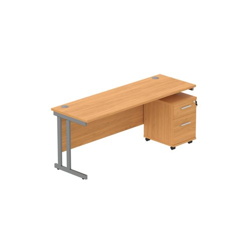 Double Upright Rectangular Desk + 2 Drawer Mobile Under Desk Pedestal (FSC) 1800X600 Norwegian Beech/Graphite