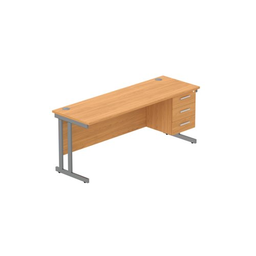 Office Rectangular Desk with Steel Double Upright Cantilever Legs + 3 Drawer Fixed Pedestal (FSC) 1800X600 Norwegian Beech/Graphite
