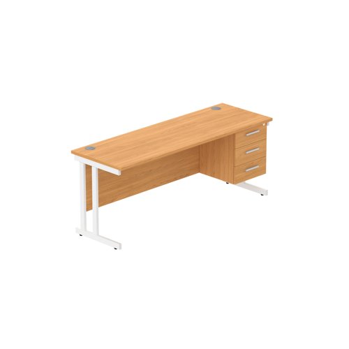 Office Rectangular Desk with Steel Double Upright Cantilever Legs + 3 Drawer Fixed Pedestal (FSC) 1800X600 Norwegian Beech/White