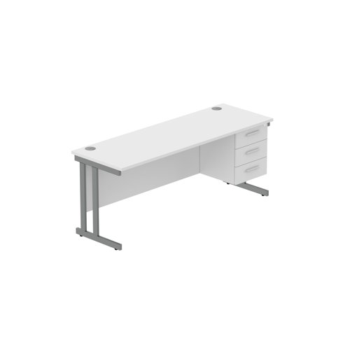 Office Rectangular Desk with Steel Double Upright Cantilever Legs + 3 Drawer Fixed Pedestal (FSC) 1800X600 Arctic White/Graphite