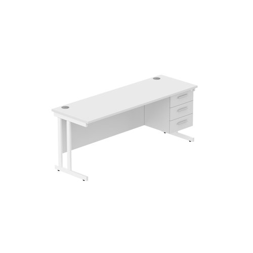 Office Rectangular Desk with Steel Double Upright Cantilever Legs + 3 Drawer Fixed Pedestal (FSC) 1800X600 Arctic White/White