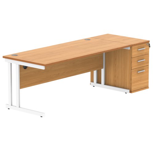 Double Upright Rectangular Desk + Desk High Pedestal 1800X800 Norwegian Beech/White