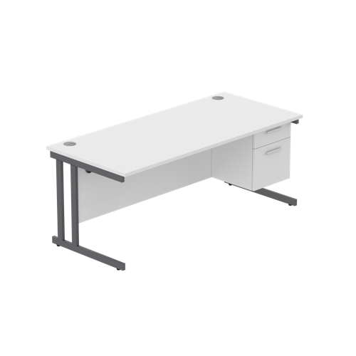 Office Rectangular Desk with Steel Double Upright Cantilever Legs + 2 Drawer Fixed Pedestal  1800X800 Arctic White/Graphite