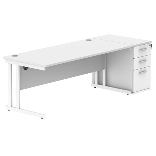 Double Upright Rectangular Desk + Desk High Pedestal 1800X800 Arctic White/White