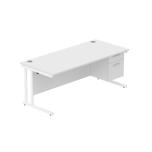 Office Rectangular Desk with Steel Double Upright Cantilever Legs + 2 Drawer Fixed Pedestal  1800X800 Arctic White/White