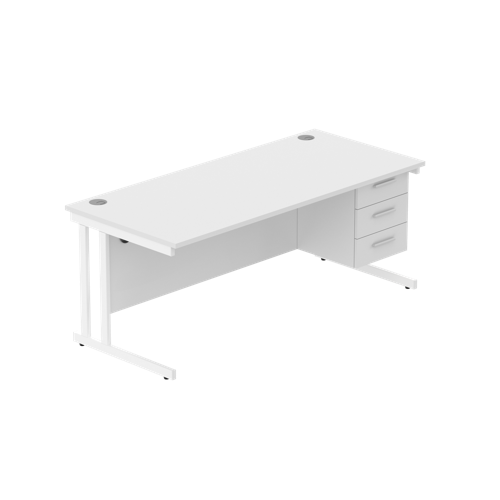Office Rectangular Desk with Steel Double Upright Cantilever Legs + 3 Drawer Fixed Pedestal  1800X800 Arctic White/White