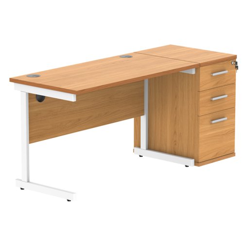 Single Upright Rectangular Desk + Desk High Pedestal (FSC) 1200 X 600 Norwegian Beech/White