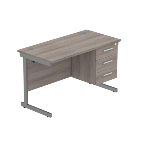 Office Rectangular Desk with Steel Single Upright Cantilever Legs + 3 Drawer Fixed Pedestal (FSC) 1200X600 Alaskan Grey Oak/Graphite