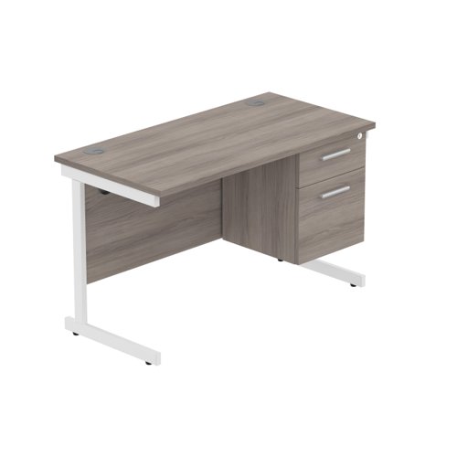 Office Rectangular Desk with Steel Single Upright Cantilever Legs + 2 Drawer Fixed Pedestal (FSC) 1200X600 Alaskan Grey Oak/White