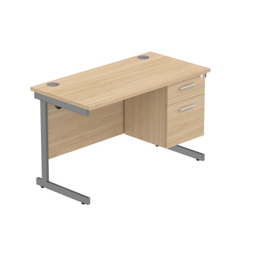 Office Rectangular Desk with Steel Single Upright Cantilever Legs + 2 Drawer Fixed Pedestal (FSC) 1200X600 Canadian Oak/Graphite