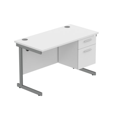 Office Rectangular Desk with Steel Single Upright Cantilever Legs + 2 Drawer Fixed Pedestal (FSC) 1200X600 Arctic White/Graphite